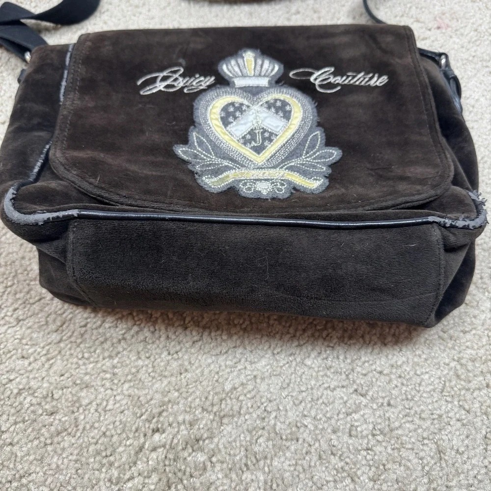 Vintage Y2K Juicy Couture Laptop Computer Messenger Bag Brown Velour‎ Velvet